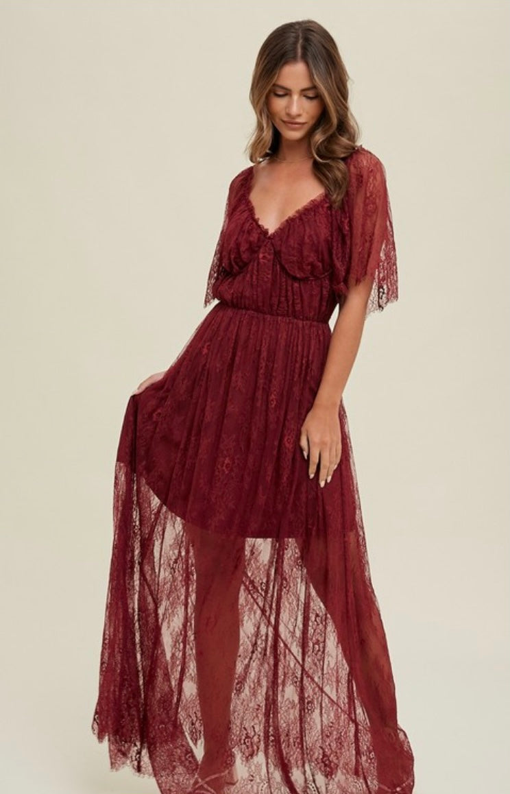 Floral Lace Bustier Maxi Dress