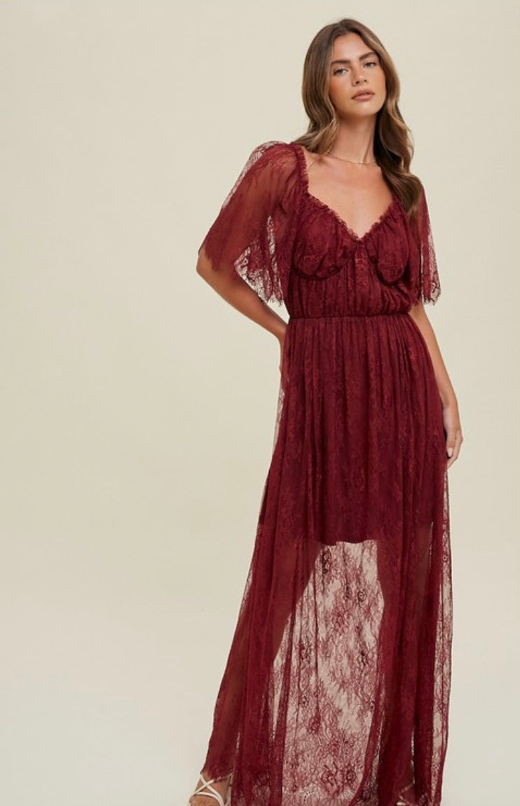 Floral Lace Bustier Maxi Dress