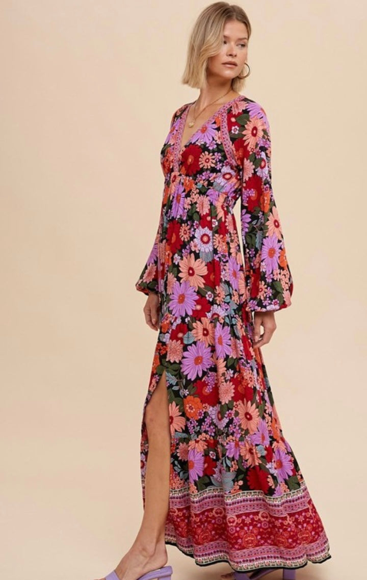 Border Print Tiered Maxi Dress