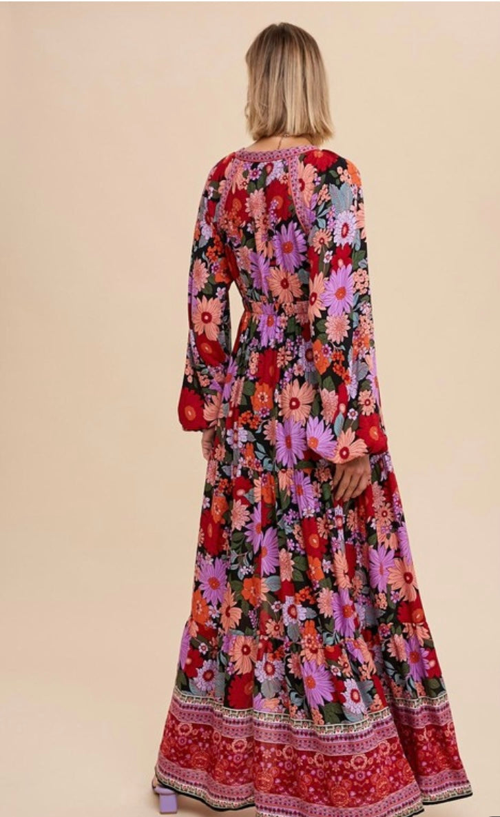 Border Print Tiered Maxi Dress