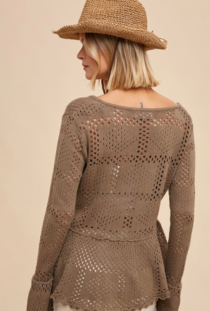 Pointelle Knit Peplum Sweater