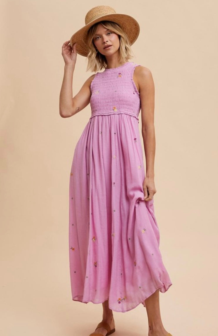 Embroidered Smocked Dress