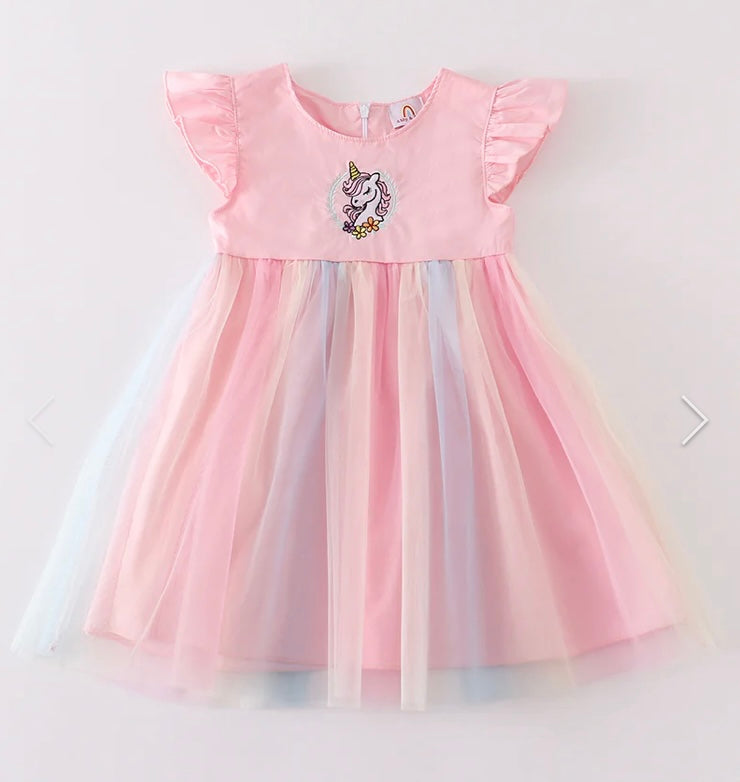 Rainbow Unicorn Ruffle Dress