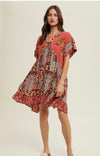 Boho Print Swing Dress With Pockets