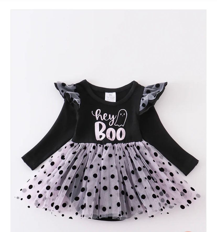 Black Boo Ruffle Baby Romper