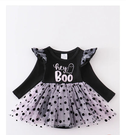 Black Boo Ruffle Baby Romper