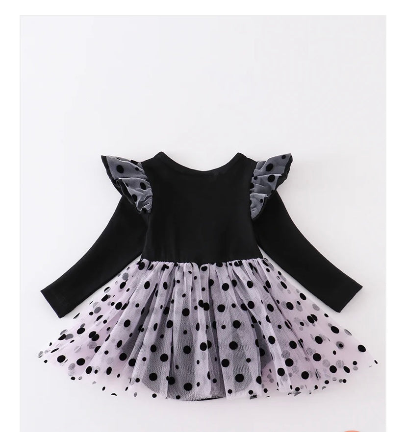 Black Boo Ruffle Baby Romper