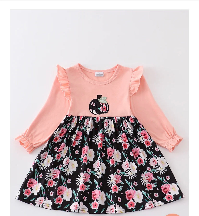 Floral Pumpkin Appliqué Dress