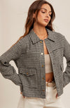 Houndstooth Snap Button Crop Jacket