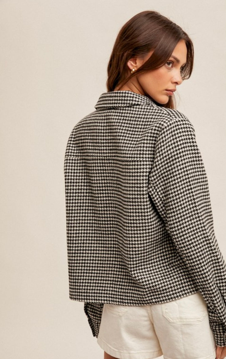 Houndstooth Snap Button Crop Jacket