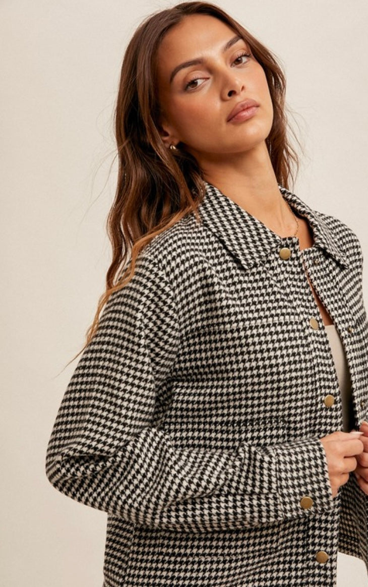 Houndstooth Snap Button Crop Jacket