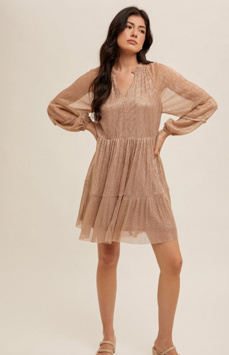Ruffle Neck Metallic Dress