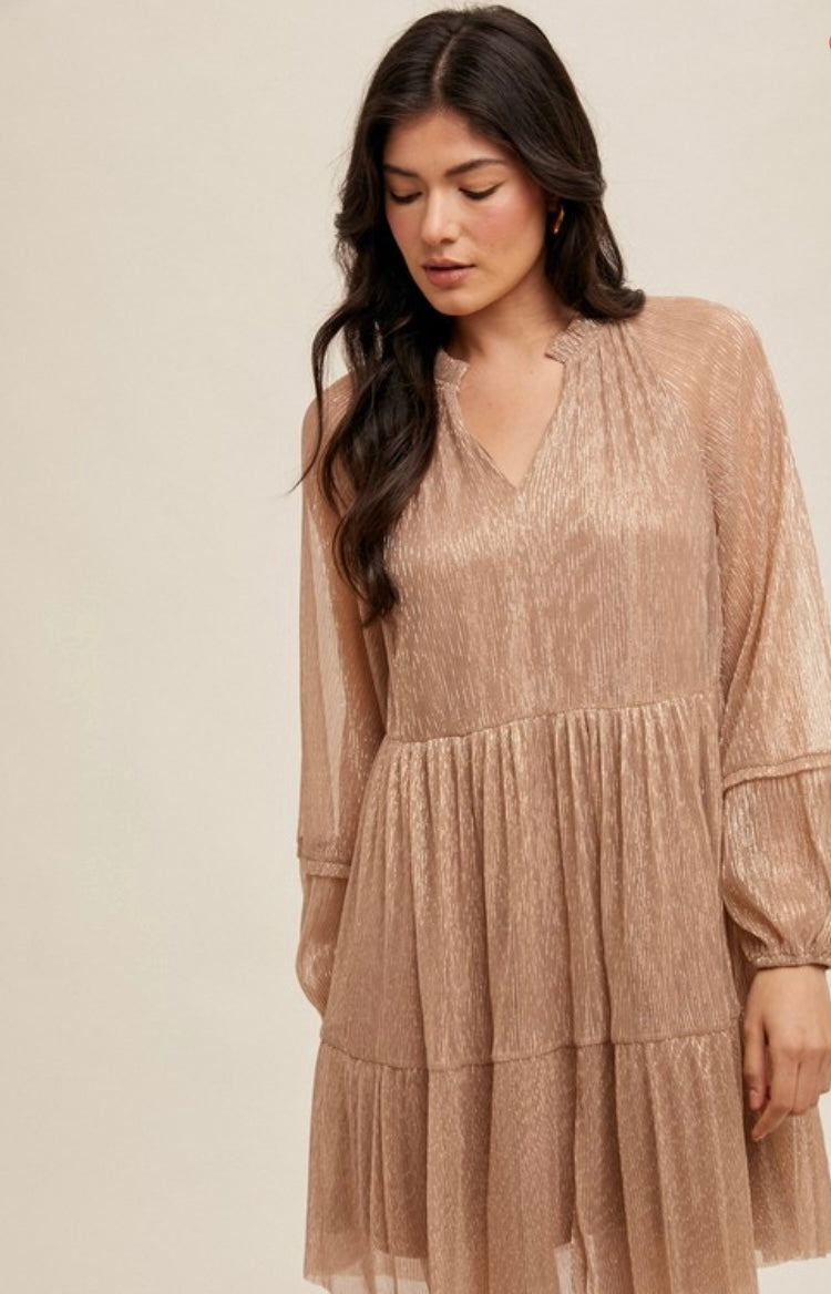 Ruffle Neck Metallic Dress
