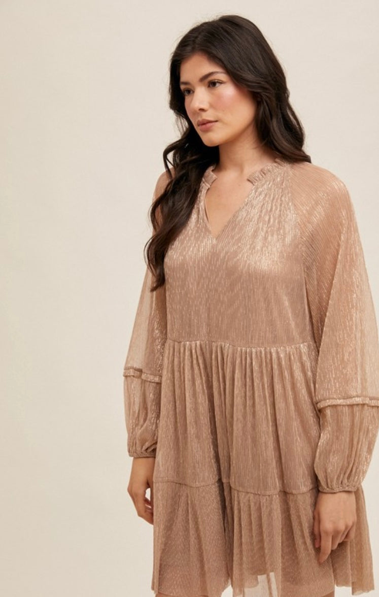 Ruffle Neck Metallic Dress