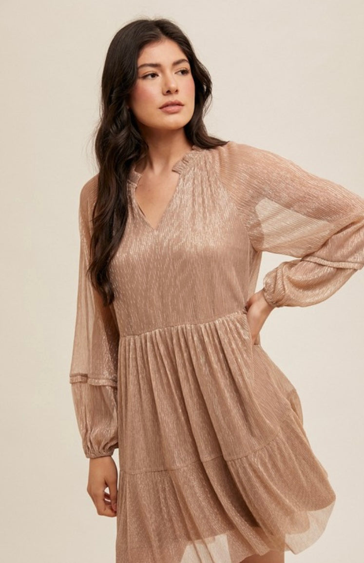 Ruffle Neck Metallic Dress