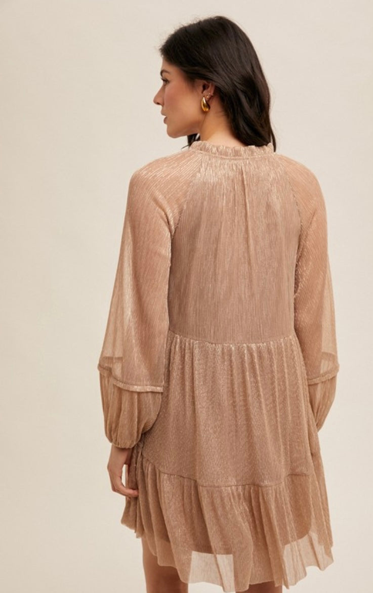 Ruffle Neck Metallic Dress