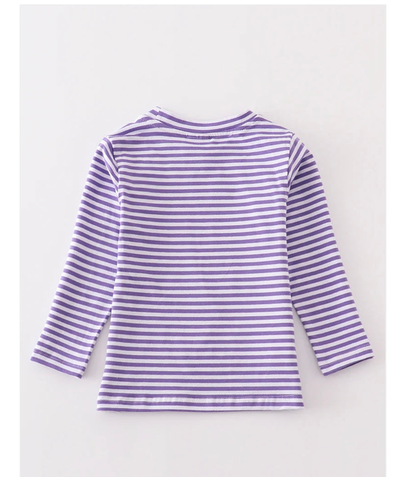 Purple Stripe Ghost Pumpkin Appliqué Top