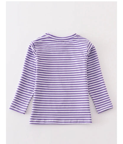 Purple Stripe Ghost Pumpkin Appliqué Top