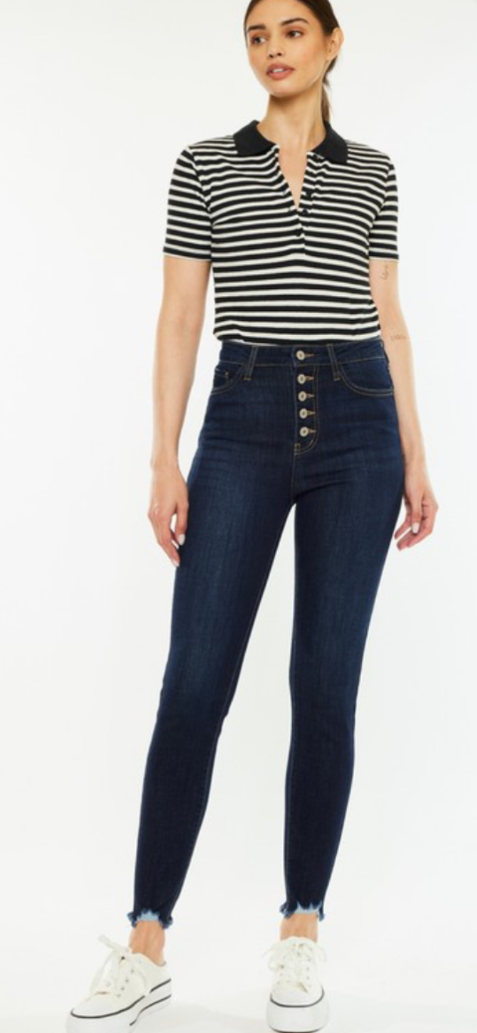 Kan Can 11 inch Button Front Dark Skinny