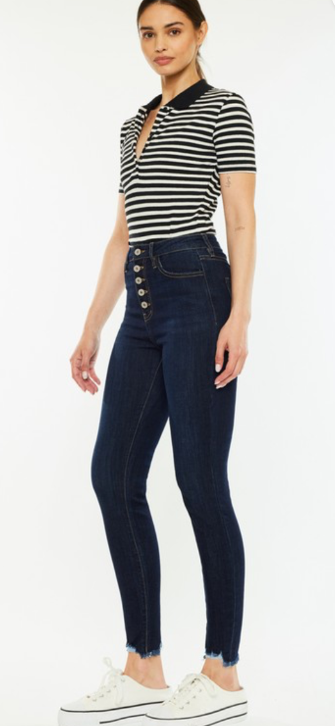 Kan Can 11 inch Button Front Dark Skinny