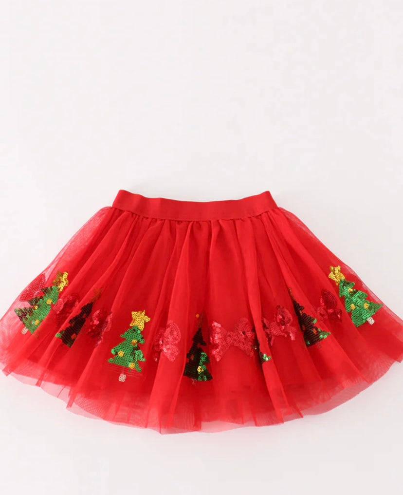 Red Christmas Sequin Tutu Skirt