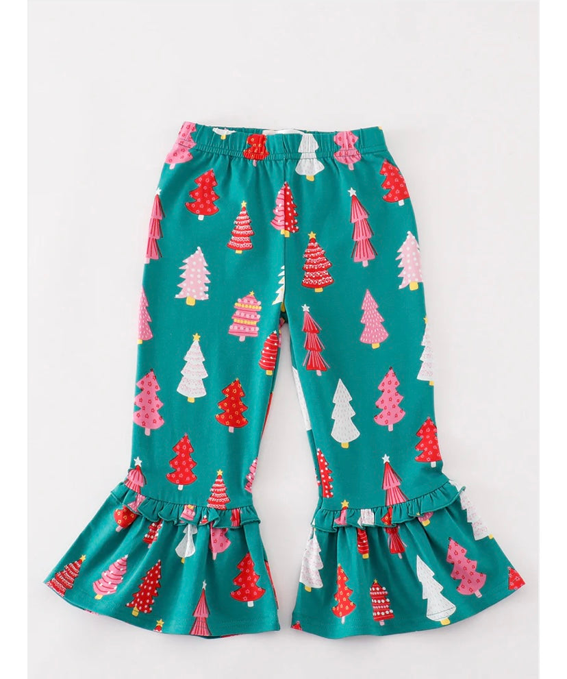 Green Christmas Tree Print Ruffle Pants – Juneroseboutique