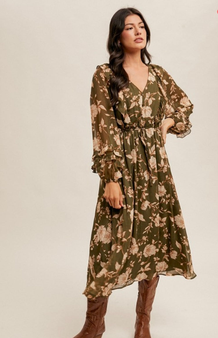 Ruffle Detail Floral Dress