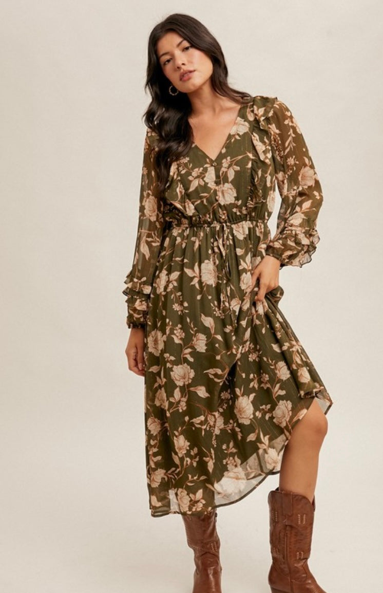 Ruffle Detail Floral Dress