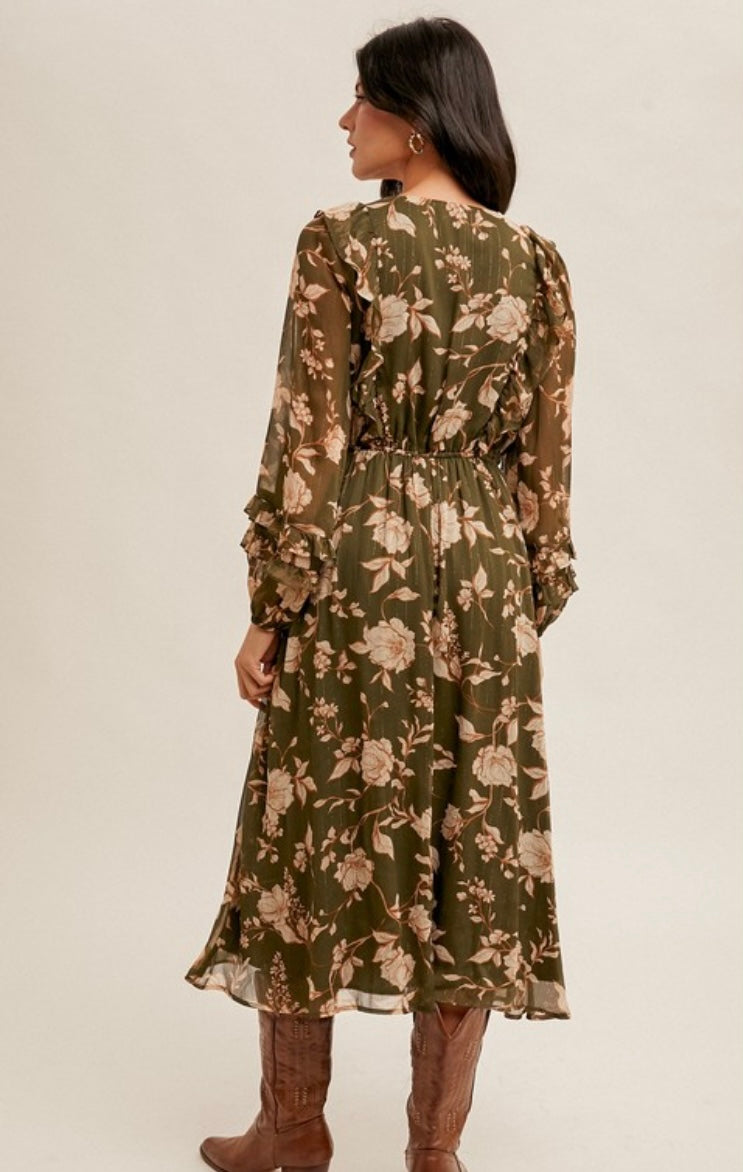 Ruffle Detail Floral Dress