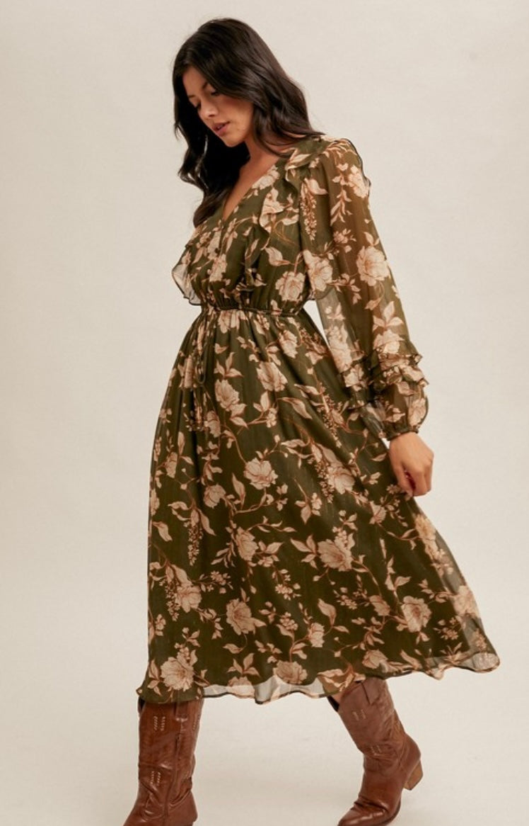 Ruffle Detail Floral Dress