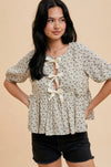 Floral Top With Adjustable Bow Ties
