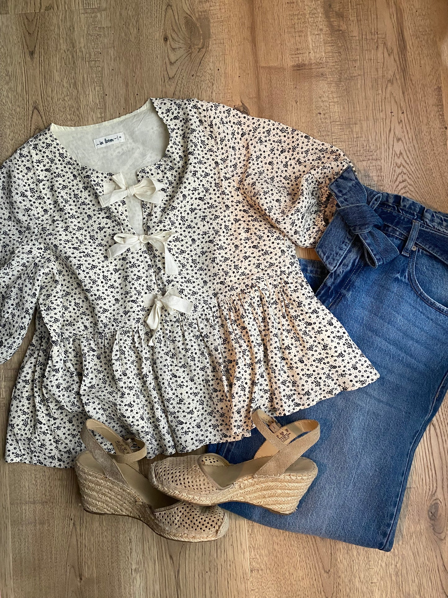 Floral Top With Adjustable Bow Ties