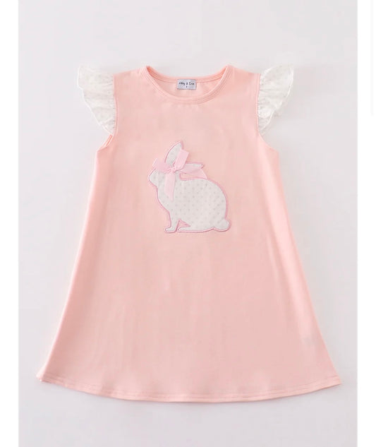 Girls Pink Easter Bunny Appliqué Dress