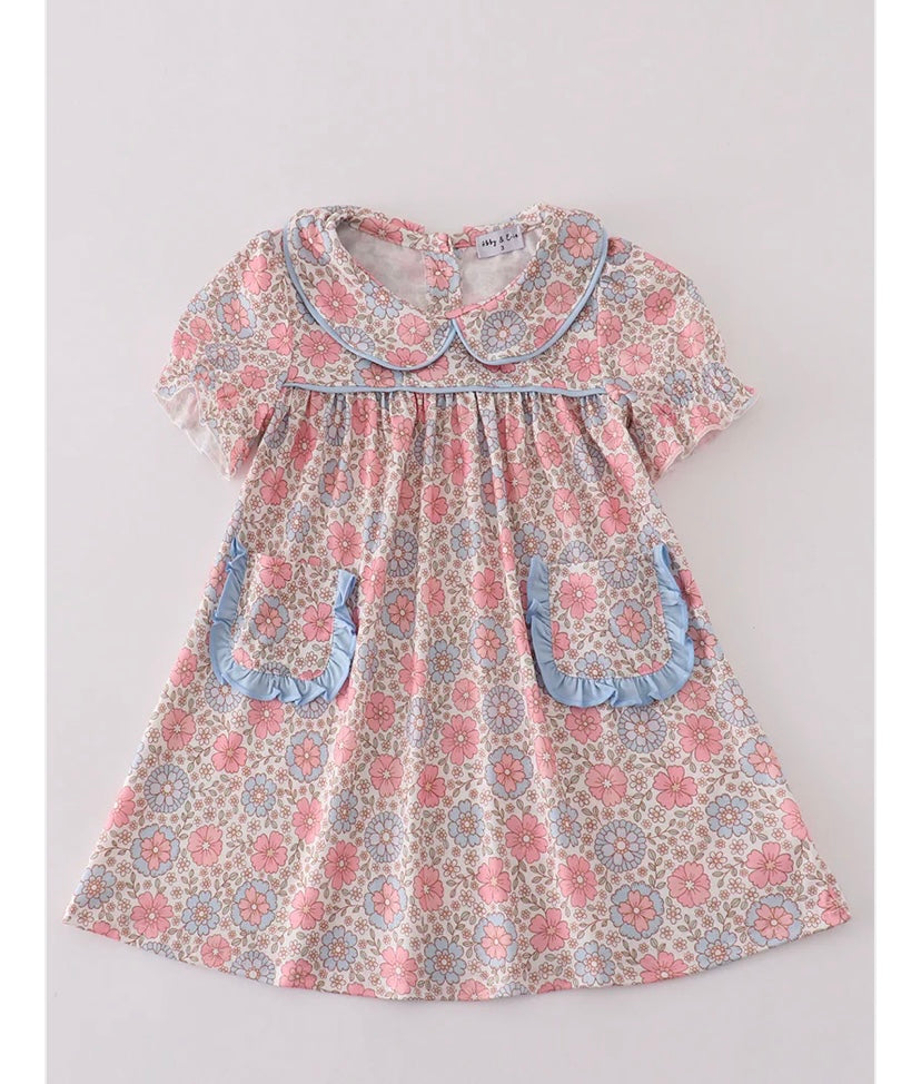 Girls Pink Floral Print Dress