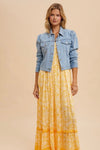 Shirred Sleeve Cropped Denim Jacket