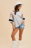 Striped And Floral Ribbed Mixed Media Tee