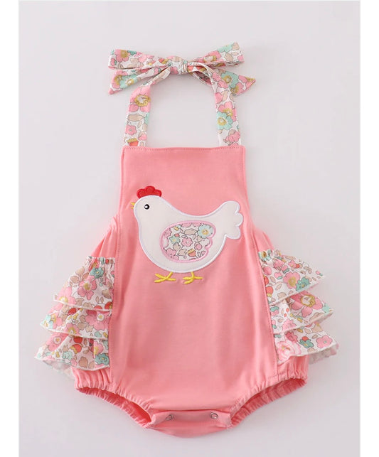 Baby Pink Floral Bubble With Chicken Appliqué