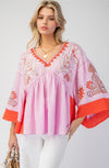 Embroidered Cotton Gauze Babydoll Woven Top