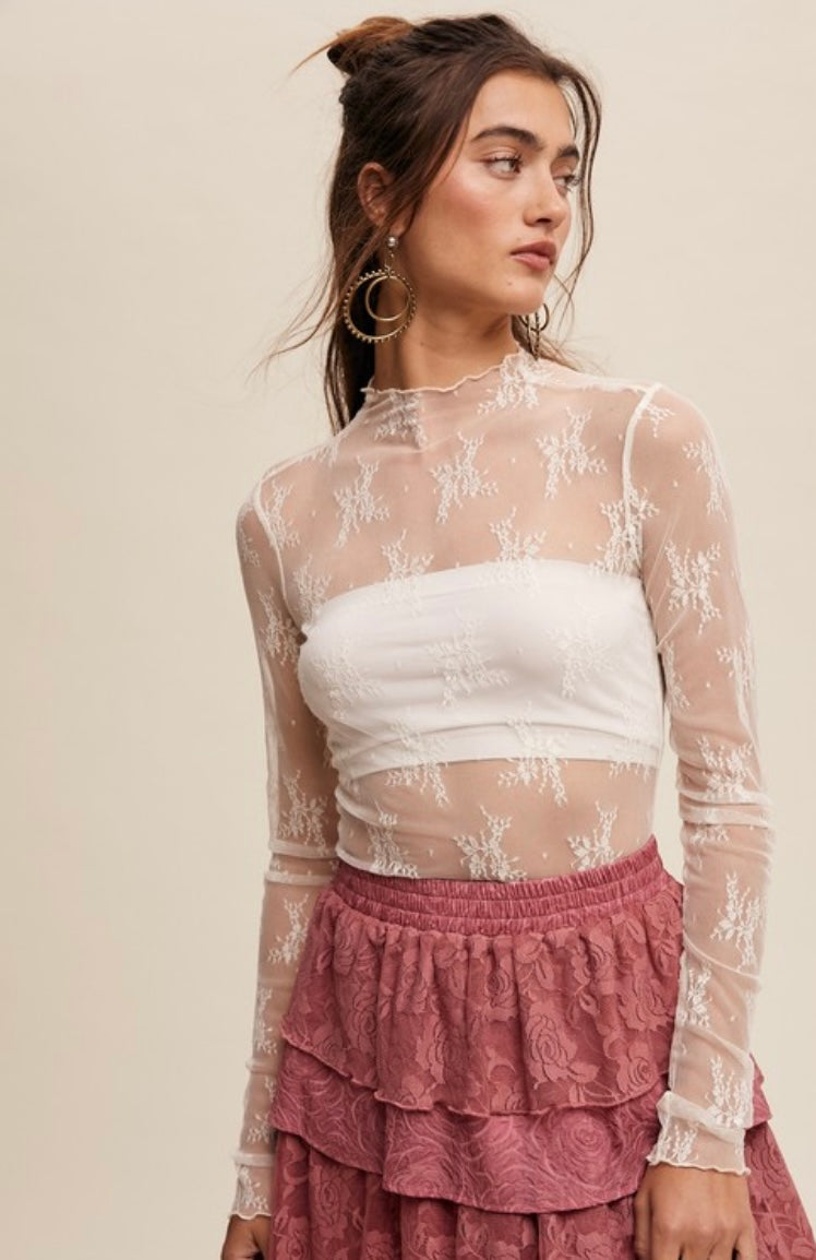 Sheer Lace Long Sleeve Top