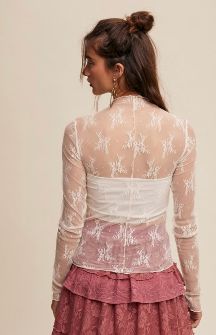 Sheer Lace Long Sleeve Top