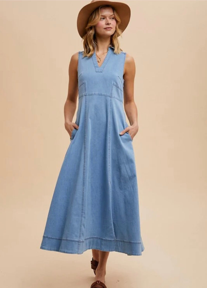 Denim Flared Midi Dress
