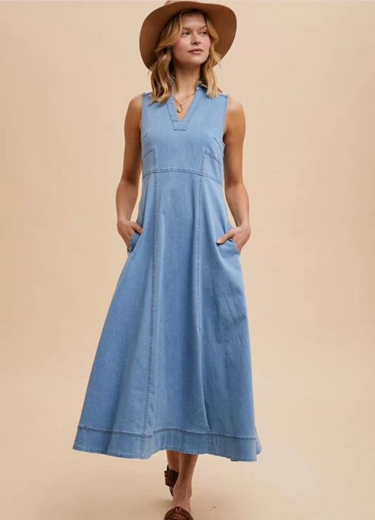 Denim Flared Midi Dress