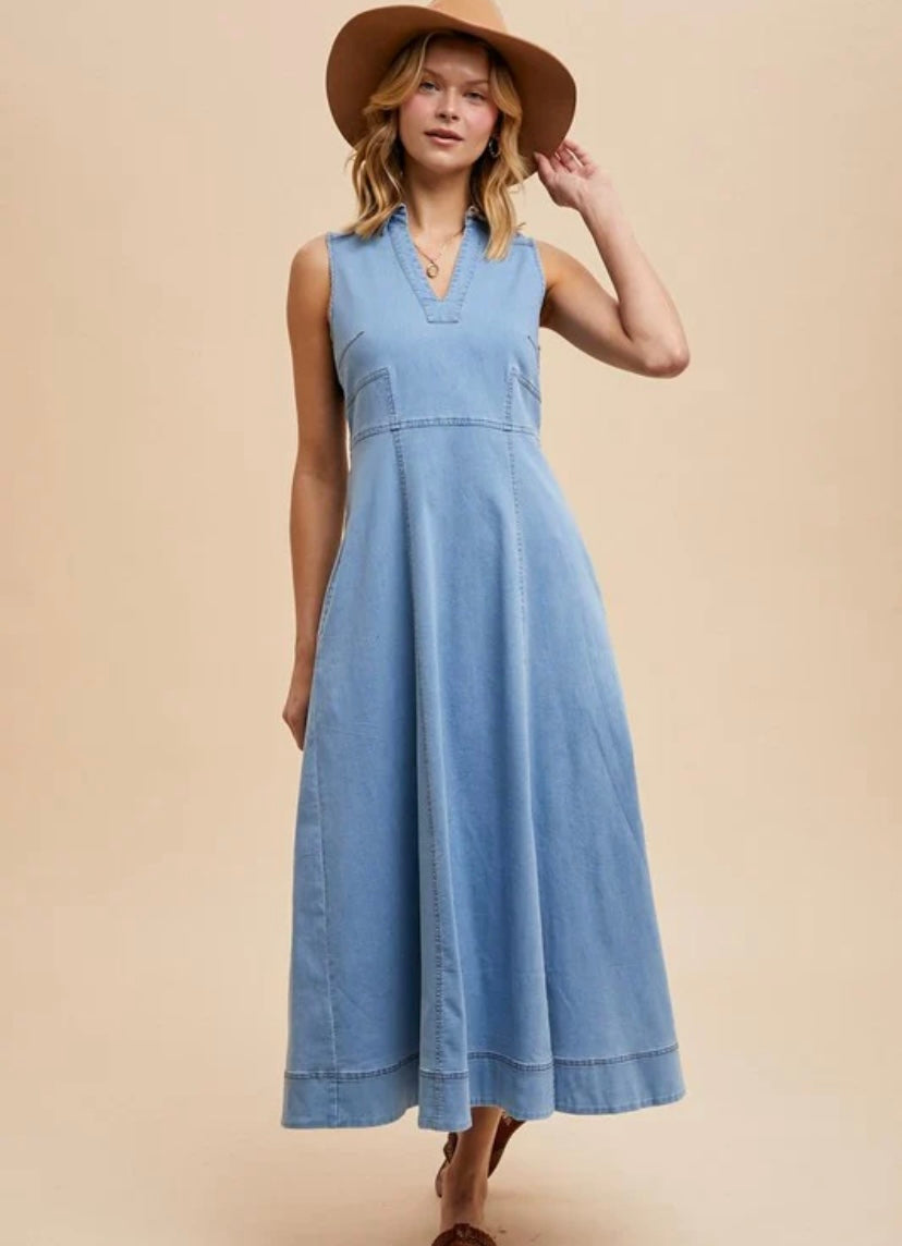 Denim Flared Midi Dress