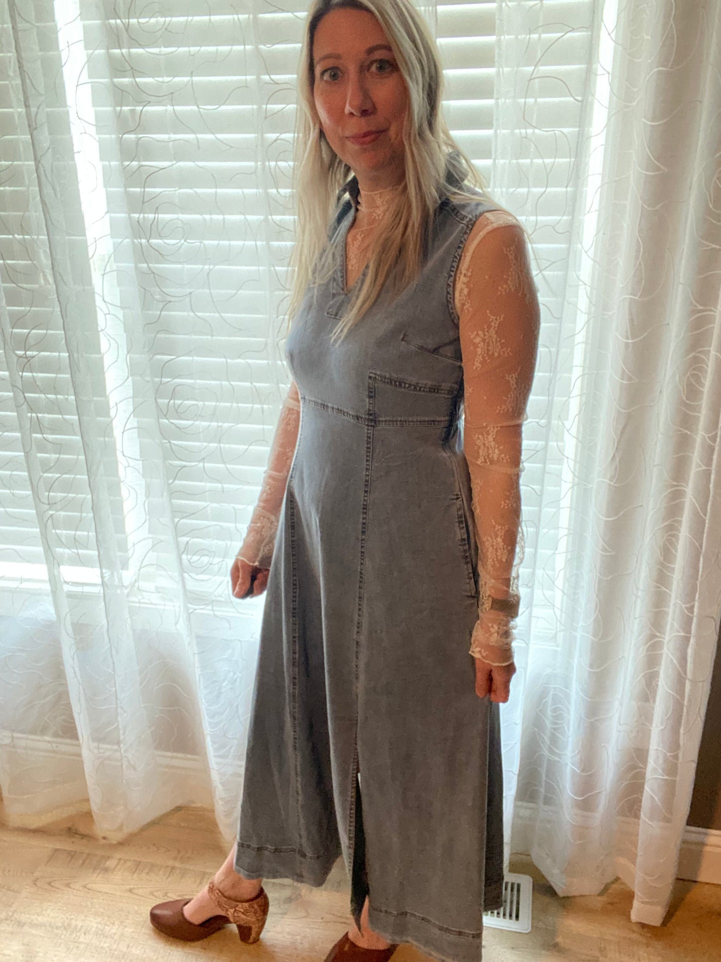 Denim Flared Midi Dress