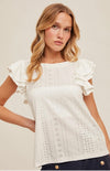 Knit Eyelet Flutter Sleeve Top