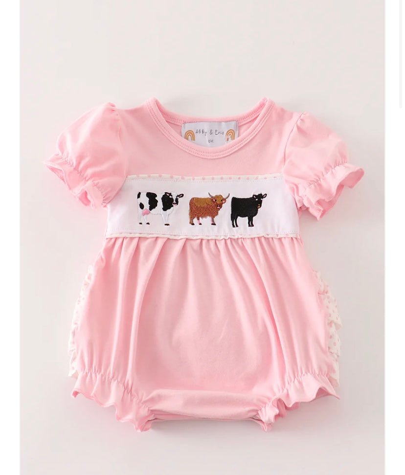 Pink Cow Embroidery Girl Bubble