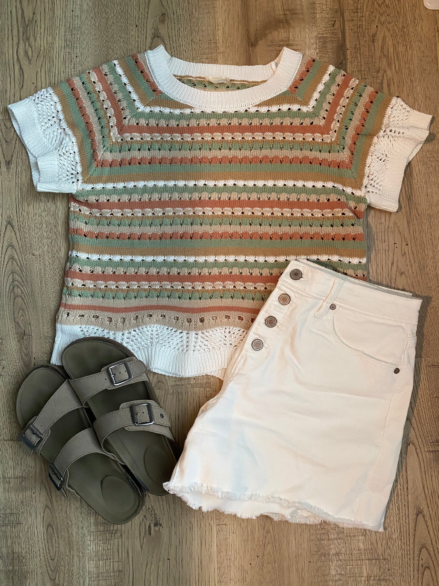 Crochet Multi Striped Sweater Knit Top