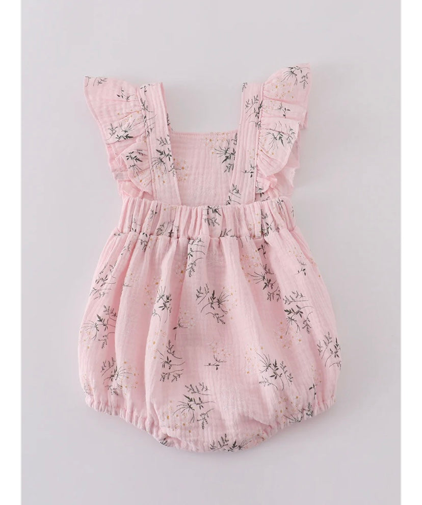 Pink Floral Print Muslin Ruffle Bubble