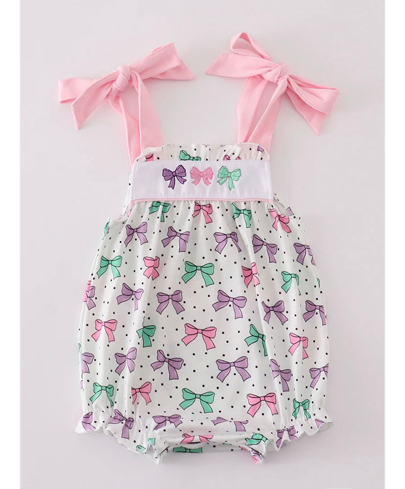 Pink Bow Embroidery Print Bubble