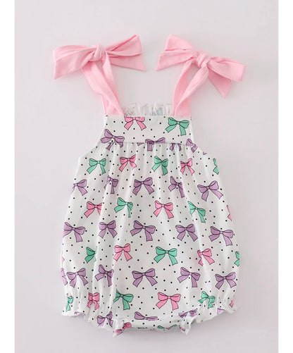 Pink Bow Embroidery Print Bubble